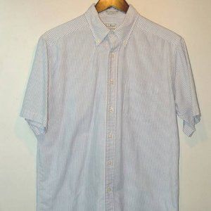 LL Bean pale blue stripe  short sleeve shirt  med 15 1/2  60 % cotton single st